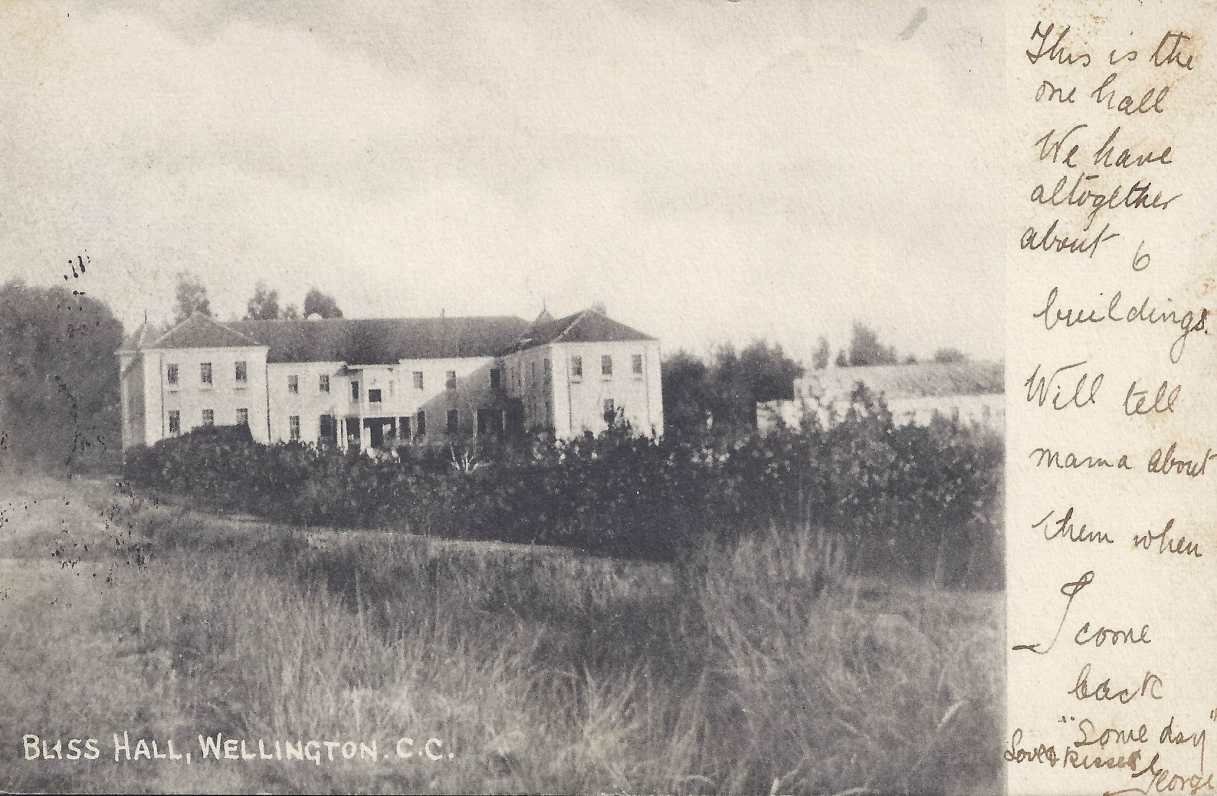 Bliss Hall Welligton Cape Colony, postal cancellation 1910