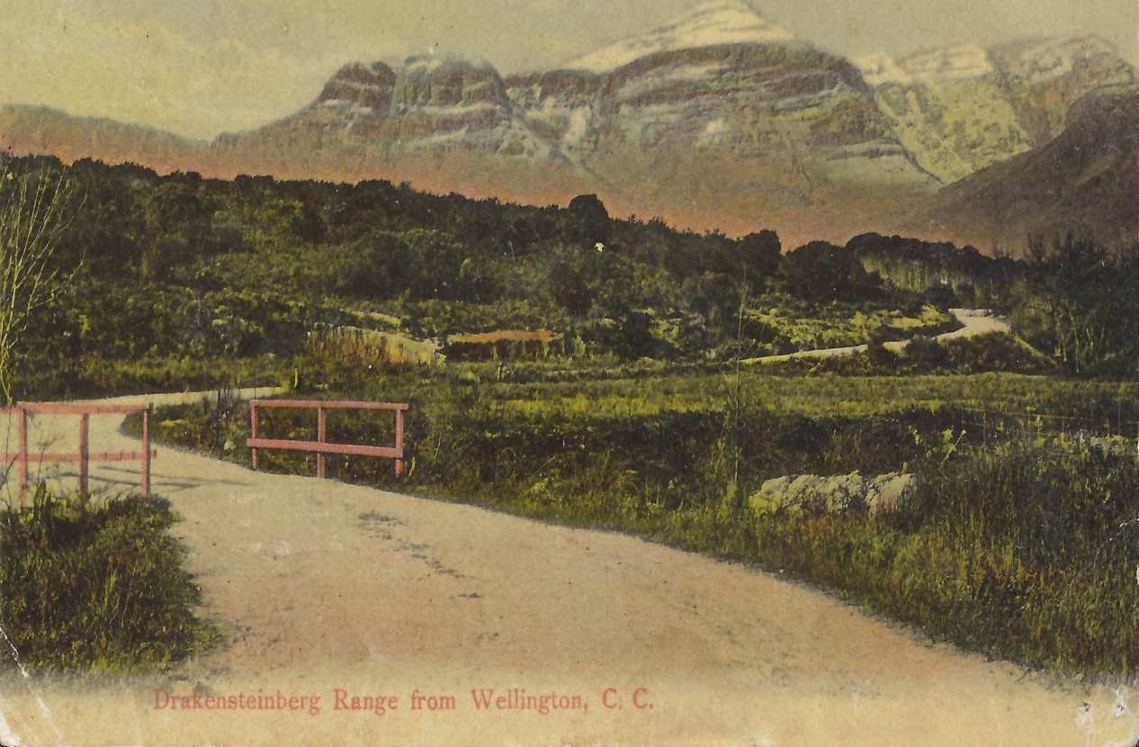 Drakensteinberg Range from Wellington, Cape Colony, postal cancellation 1911