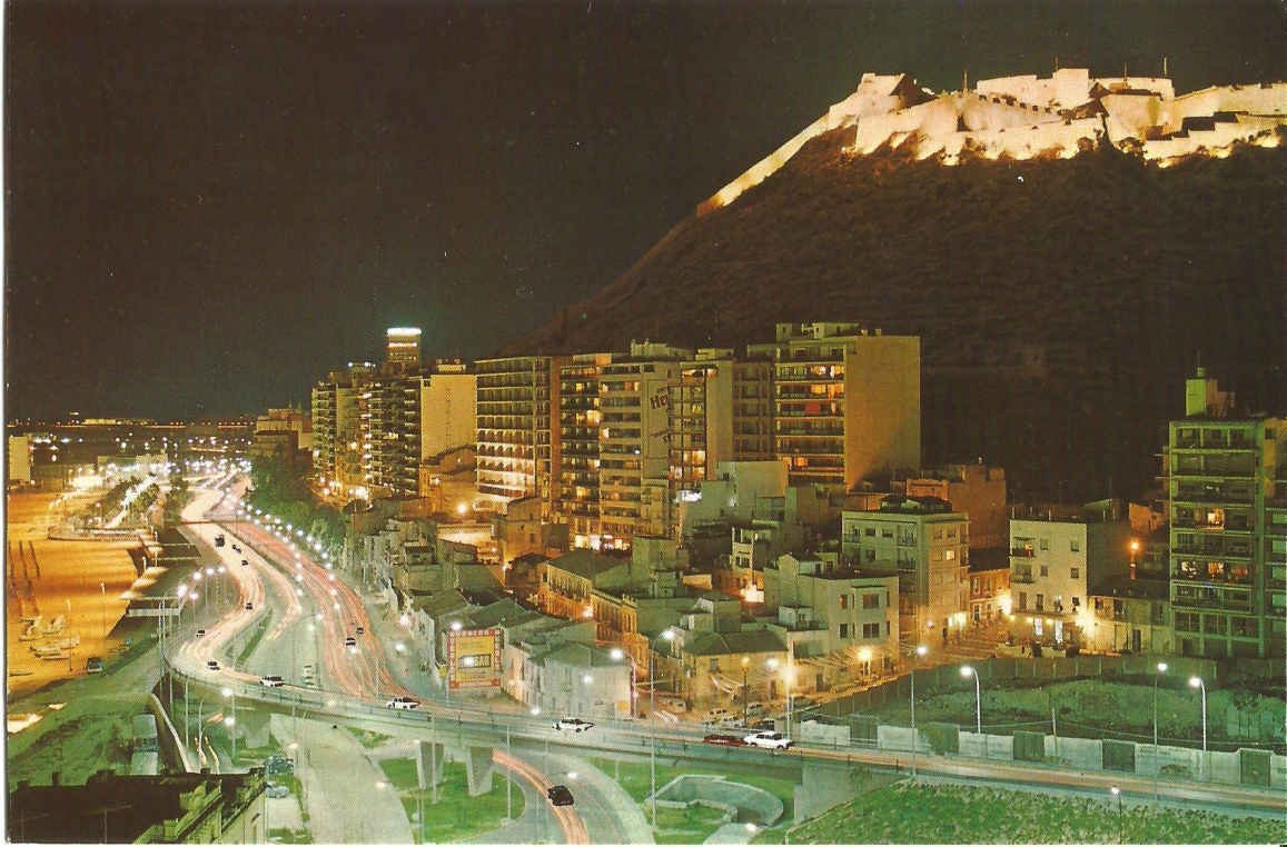 Alicante, Nocturnal view, Castle and Postiguet beach